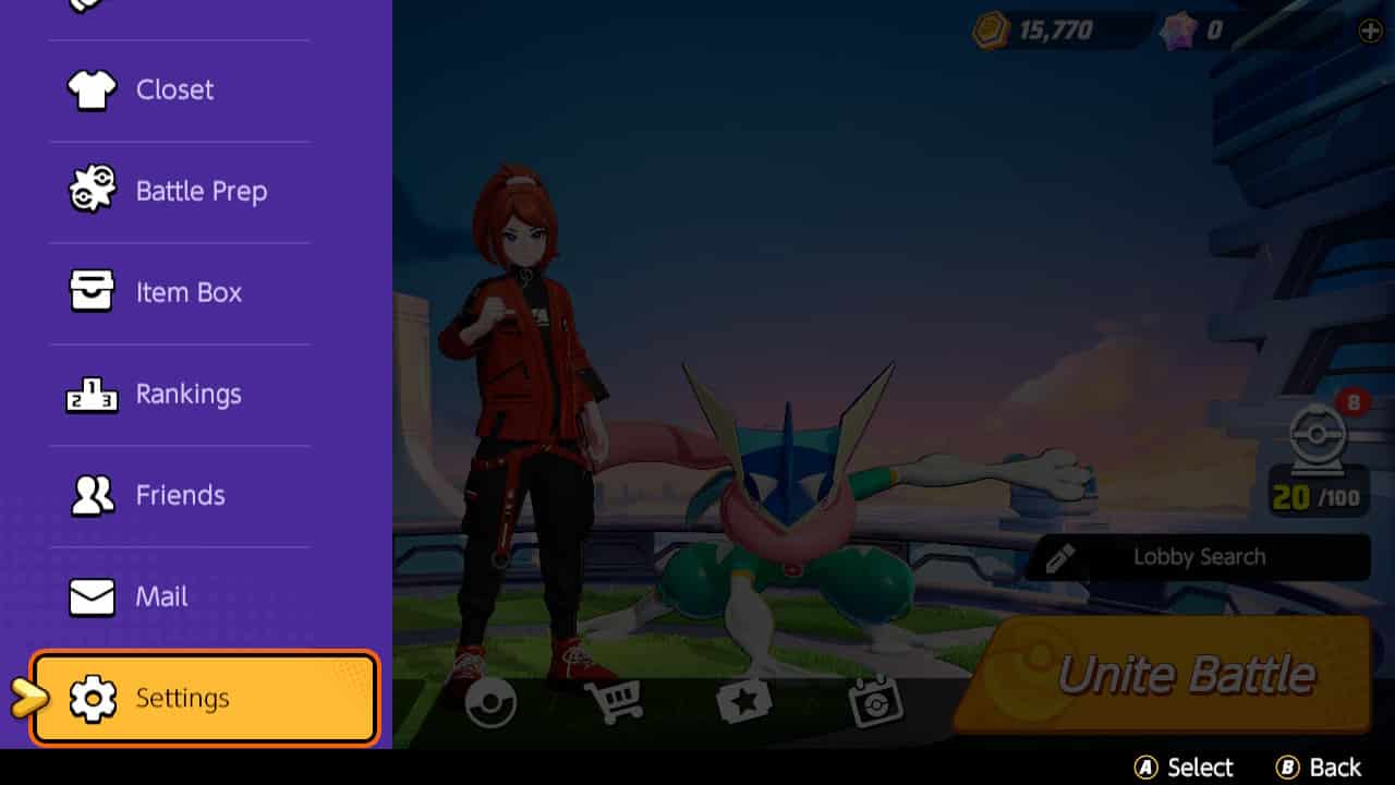 Impostazioni del menu principale di Pokemon Unite