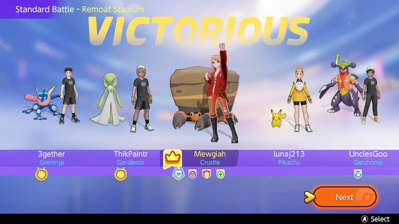 Schermata della vittoria del distintivo Pokemon Unite