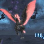 FFXIV Black Pegasus mount flying through stormy sky