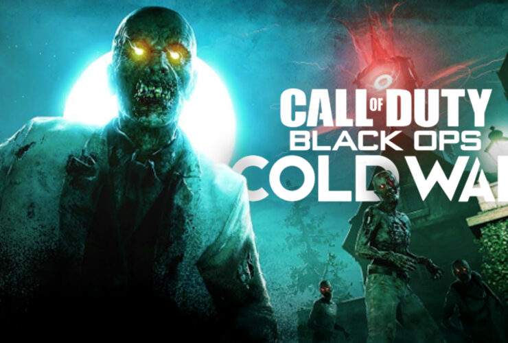 Black Ops Cold War Zombies loom over game logo "Outbreak" open world mode.