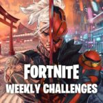 A Fortnite character with text reading 'Weekly Challenges' over it