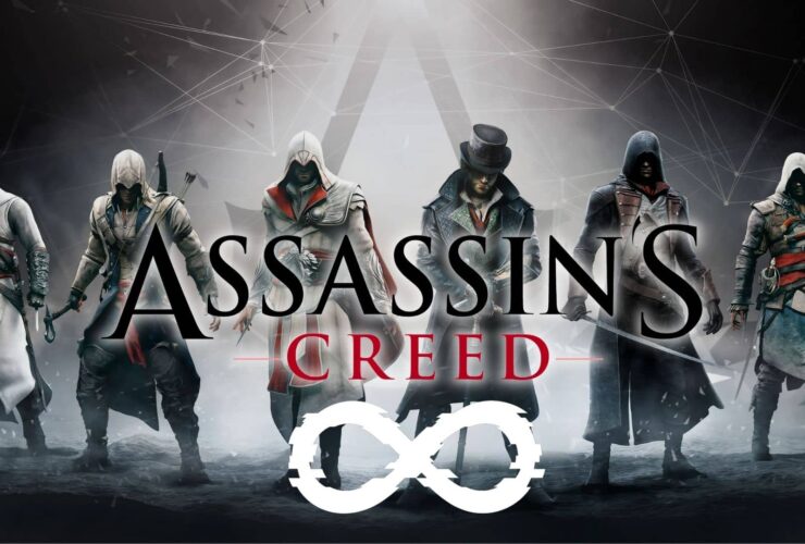 assassin's creed characters in a line