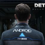 detroit become human male android with logo on jacket with back to camera