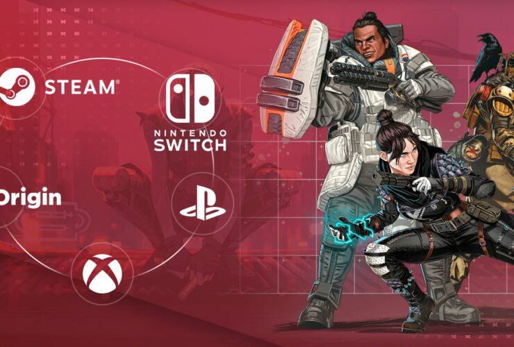 An image of Apex Legends characters with console logos
