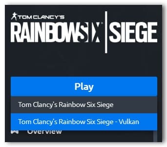Opzioni di lancio di Rainbow Six Siege vulkan vs normale