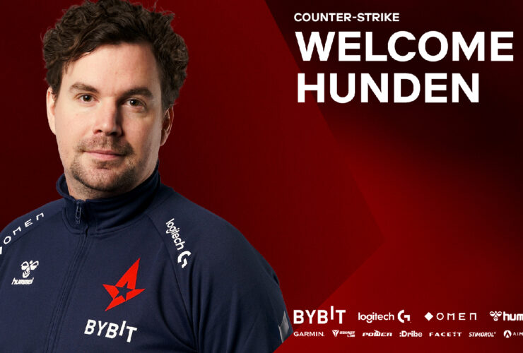 Buzz in red Astralis jersey on blue background