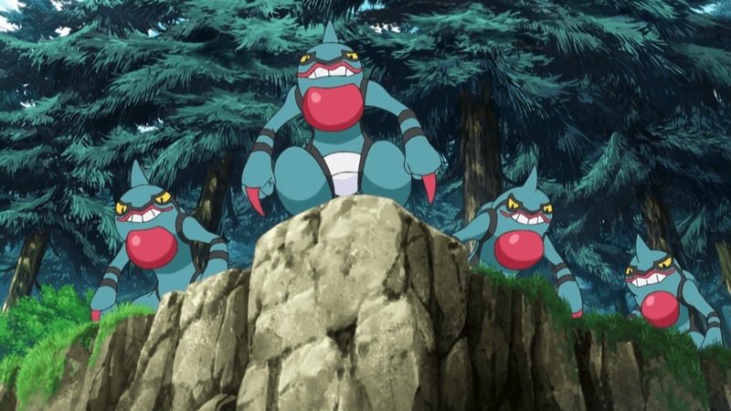 Screenshot of Lucario battling in Pokemon anime.