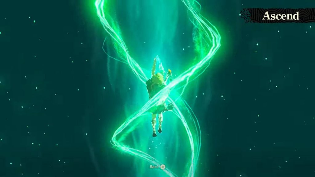 Link usando l'abilità Ascesa in Tears of the Kingdom