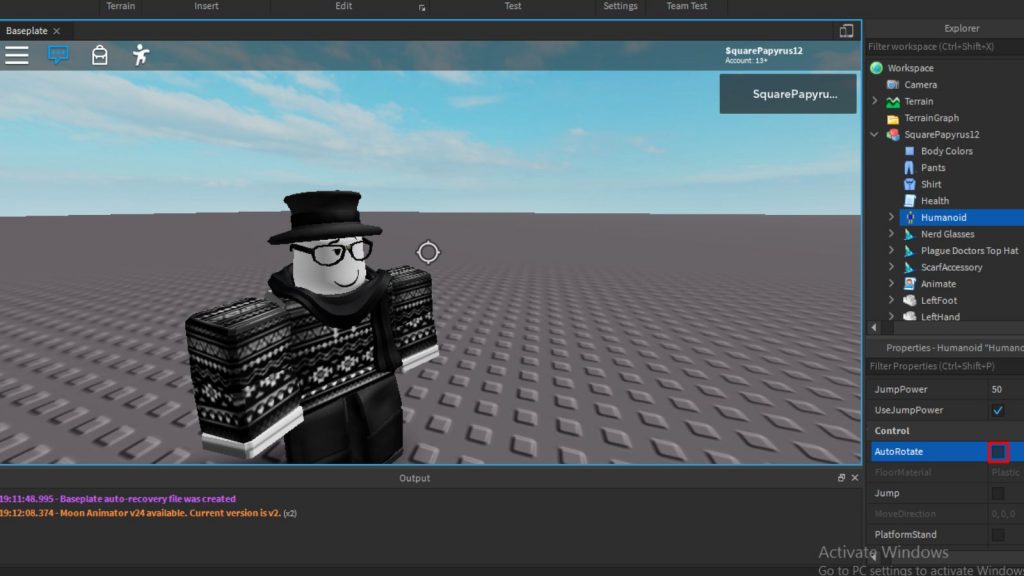 Schermata della modalità sviluppatore in Roblox per attivare Shift Lock nel gioco